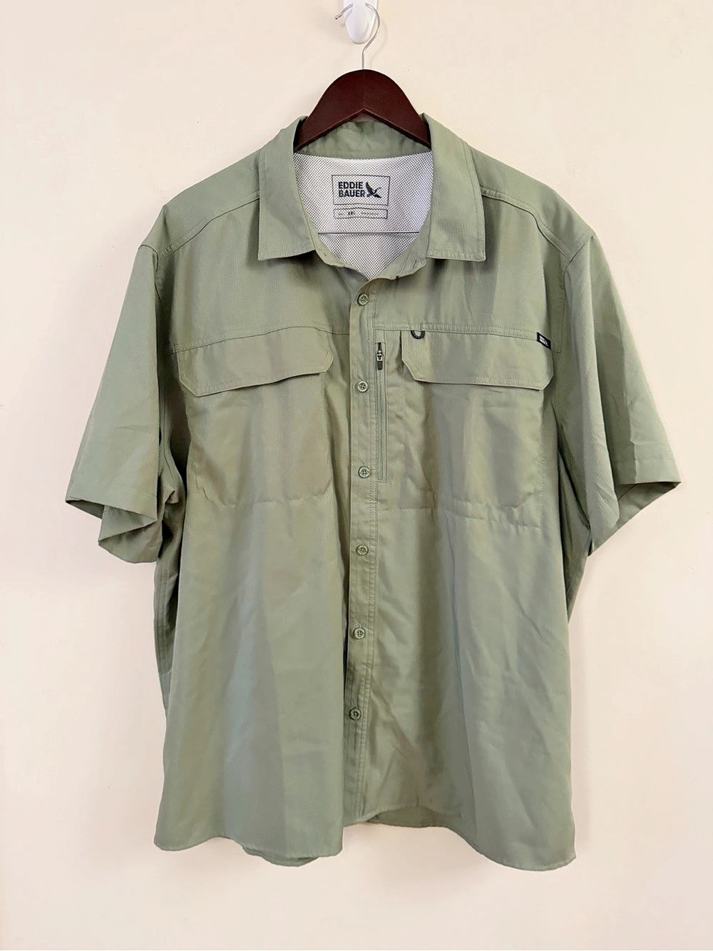 Eddie Bauer Men's Short Sleeve Performance Fishing Shirt Tech Size XXL Green